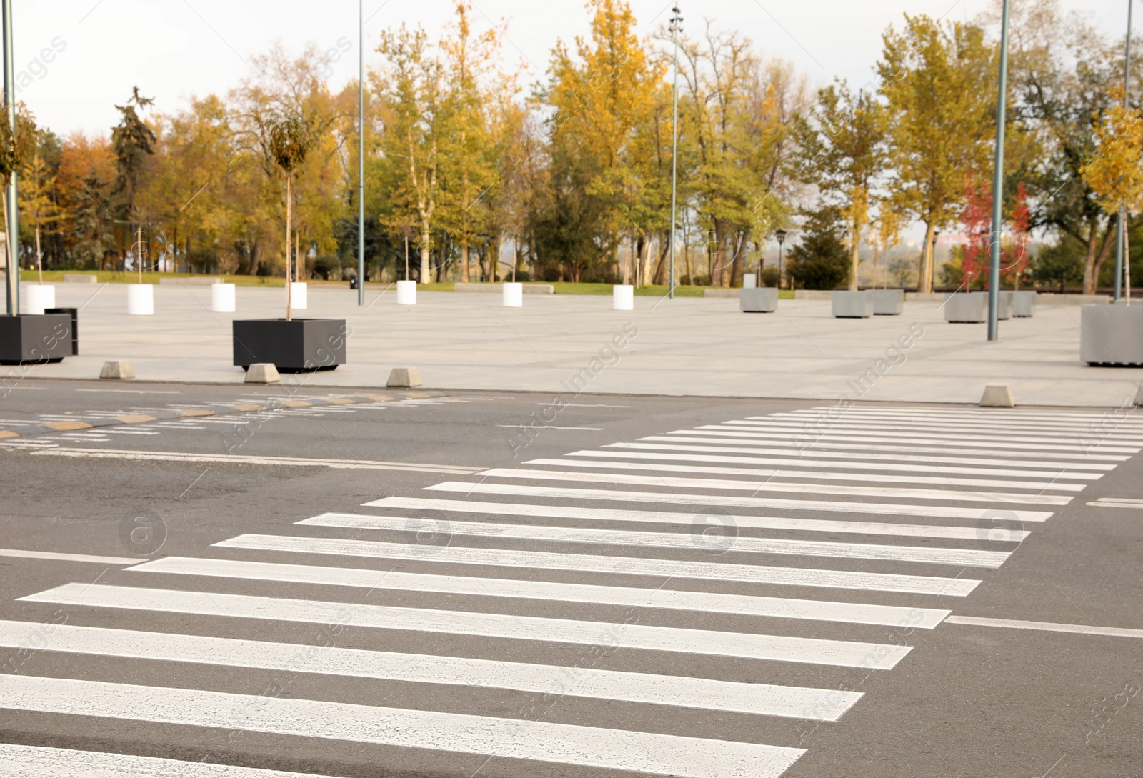 Photo of White pedestrian crossing on empty city street