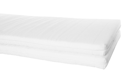 Two new comfortable mattresses isolated on white, closeup