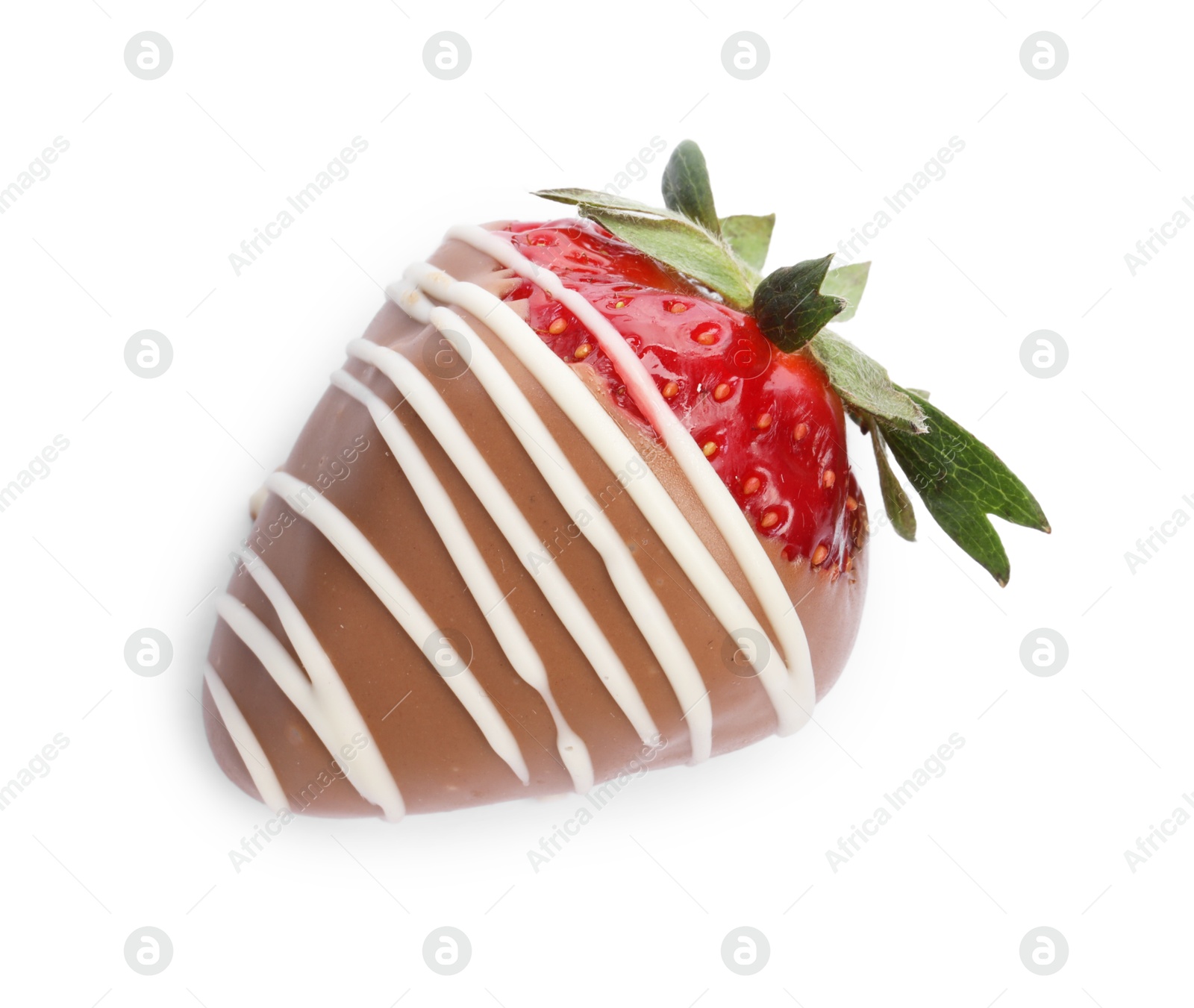 Photo of Delicious strawberry covered with chocolate isolated on white, top view