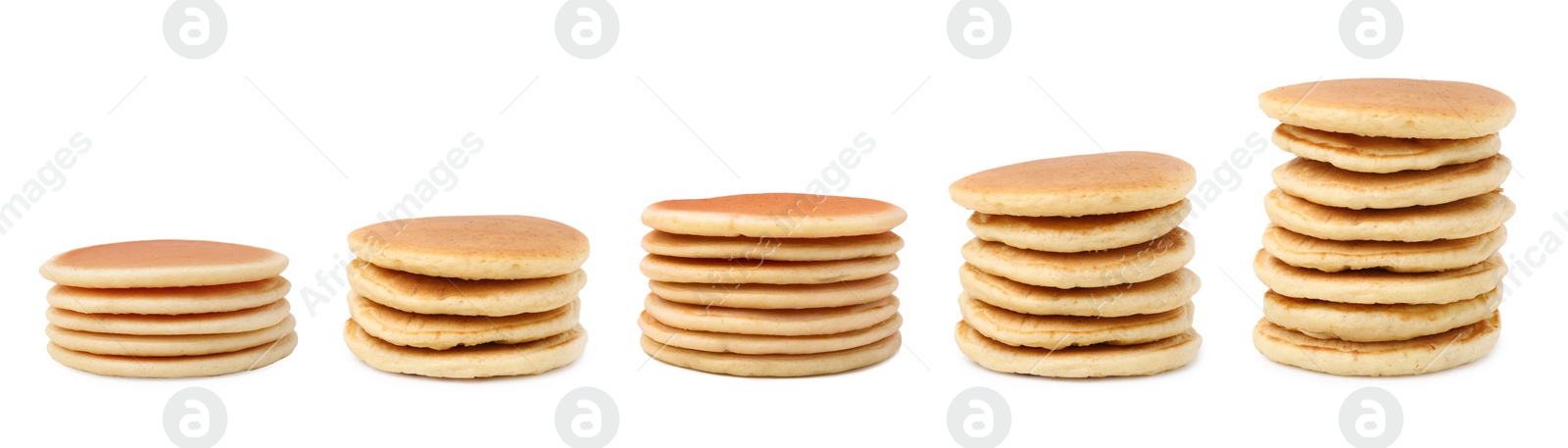 Image of Set of tasty pancakes isolated on white