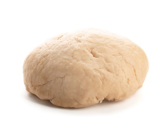 Fresh raw dough on white background