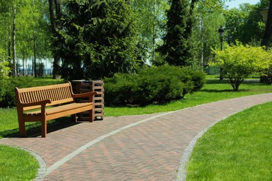 Picturesque view of beautiful park with fresh green grass and trees