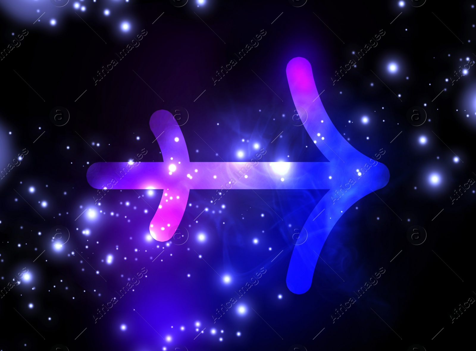 Illustration of Sagittarius astrological sign and night sky with stars. Illustration 