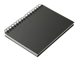 Photo of Closed black office notebook isolated on white