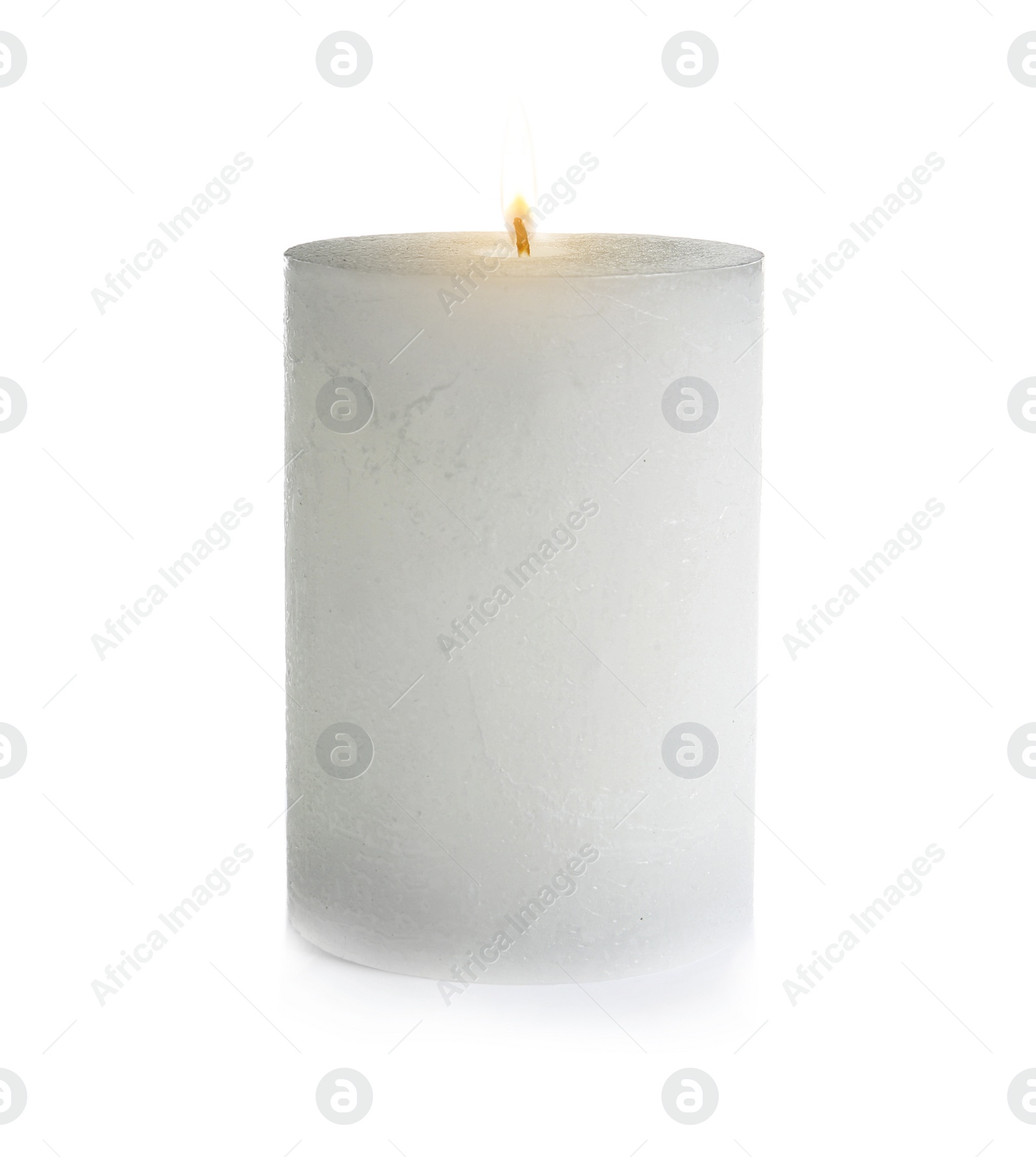 Photo of Decorative wax candle on white background