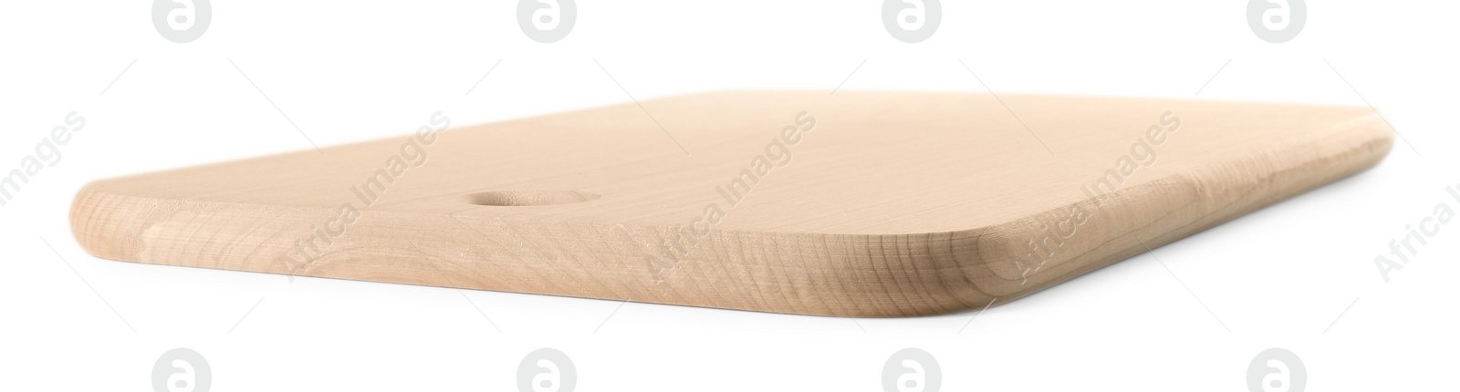 Photo of One wooden cutting board on white background