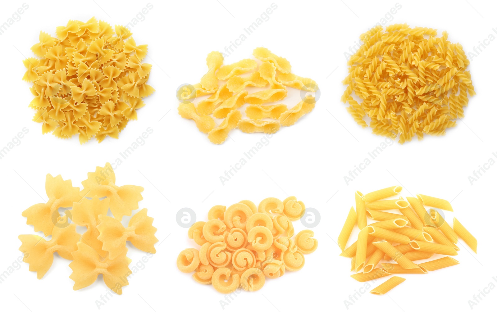 Image of Different types of pasta isolated on white, set