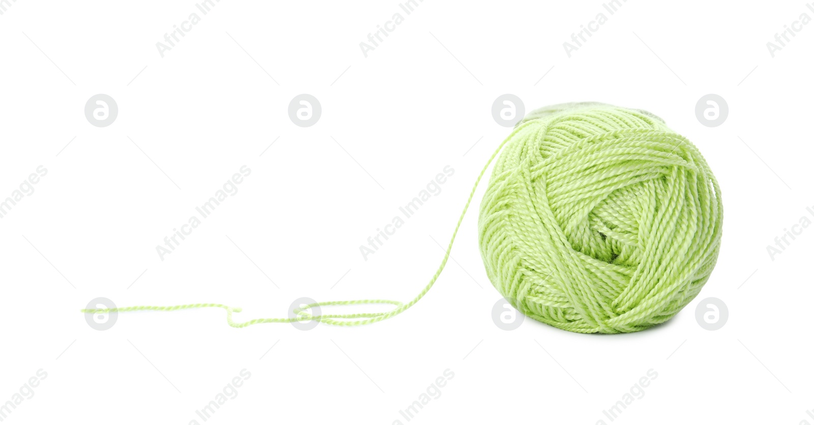 Photo of Soft light green woolen yarn isolated on white