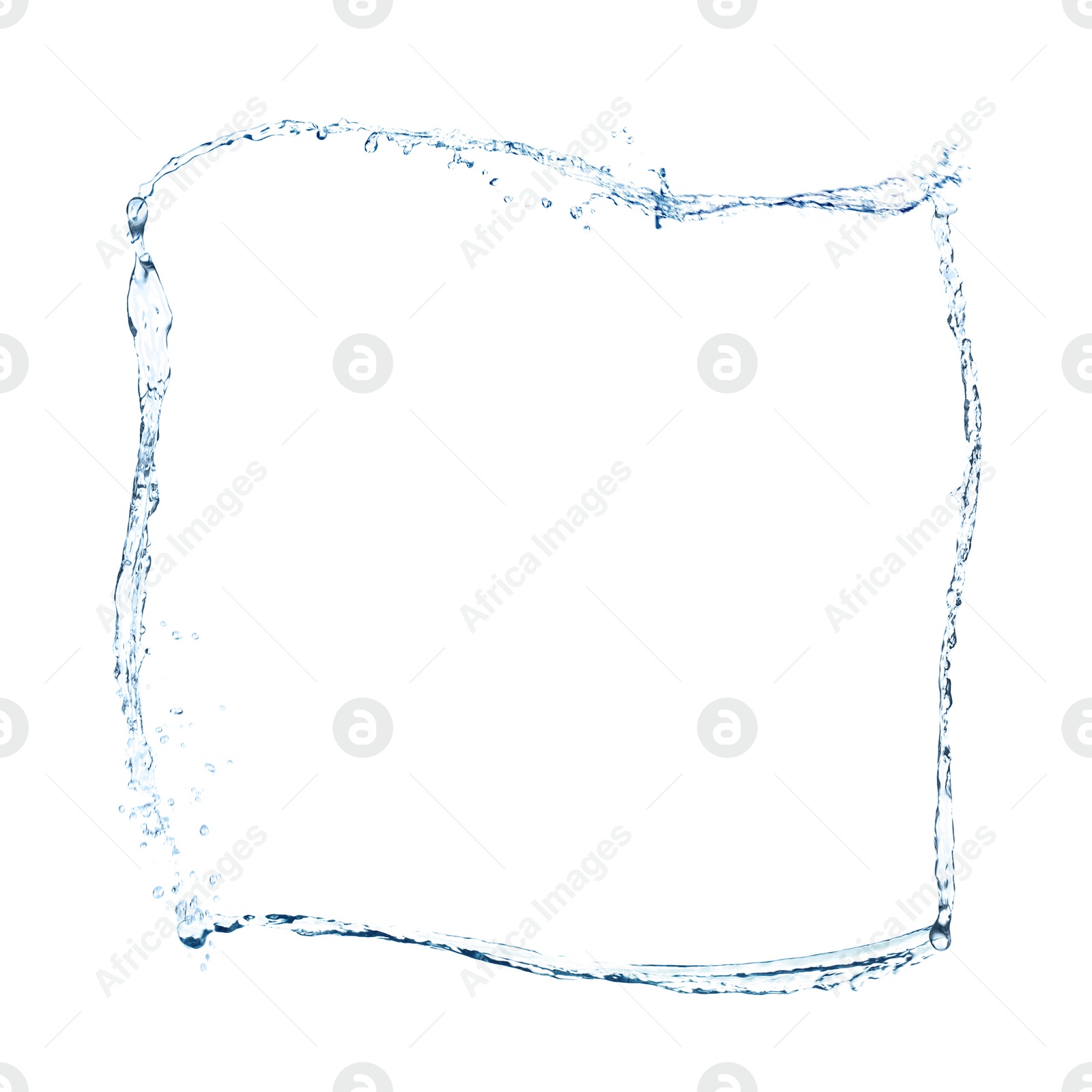 Image of Frame made of water splashes on white background, space for text