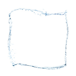 Image of Frame made of water splashes on white background, space for text