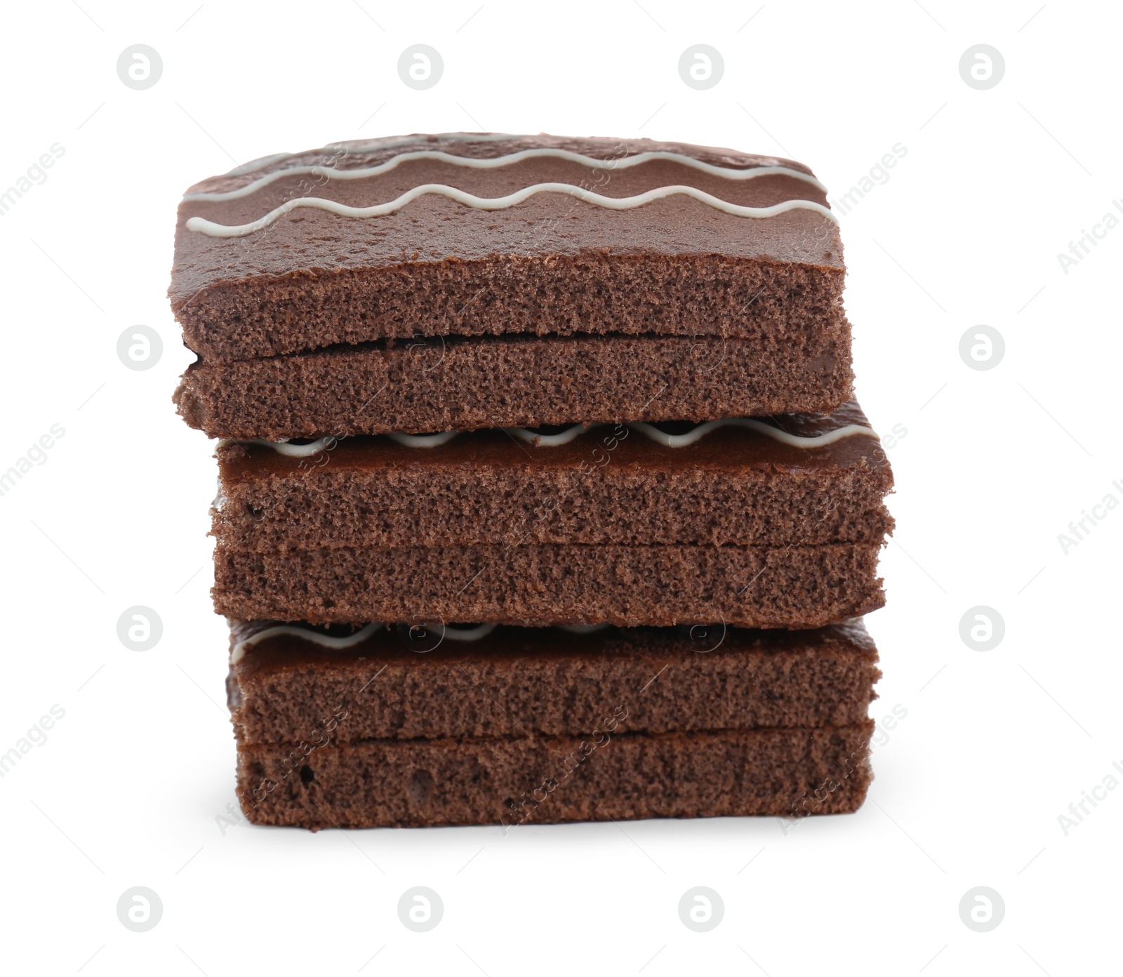 Photo of Stack of chocolate sponge cakes isolated on white