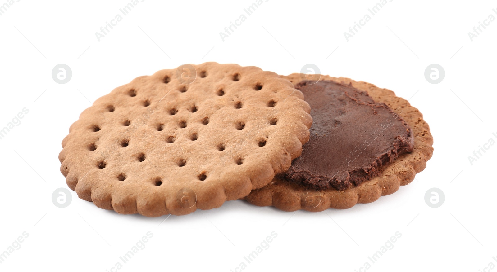 Photo of Tasty chocolate sandwich cookie with cream isolated on white