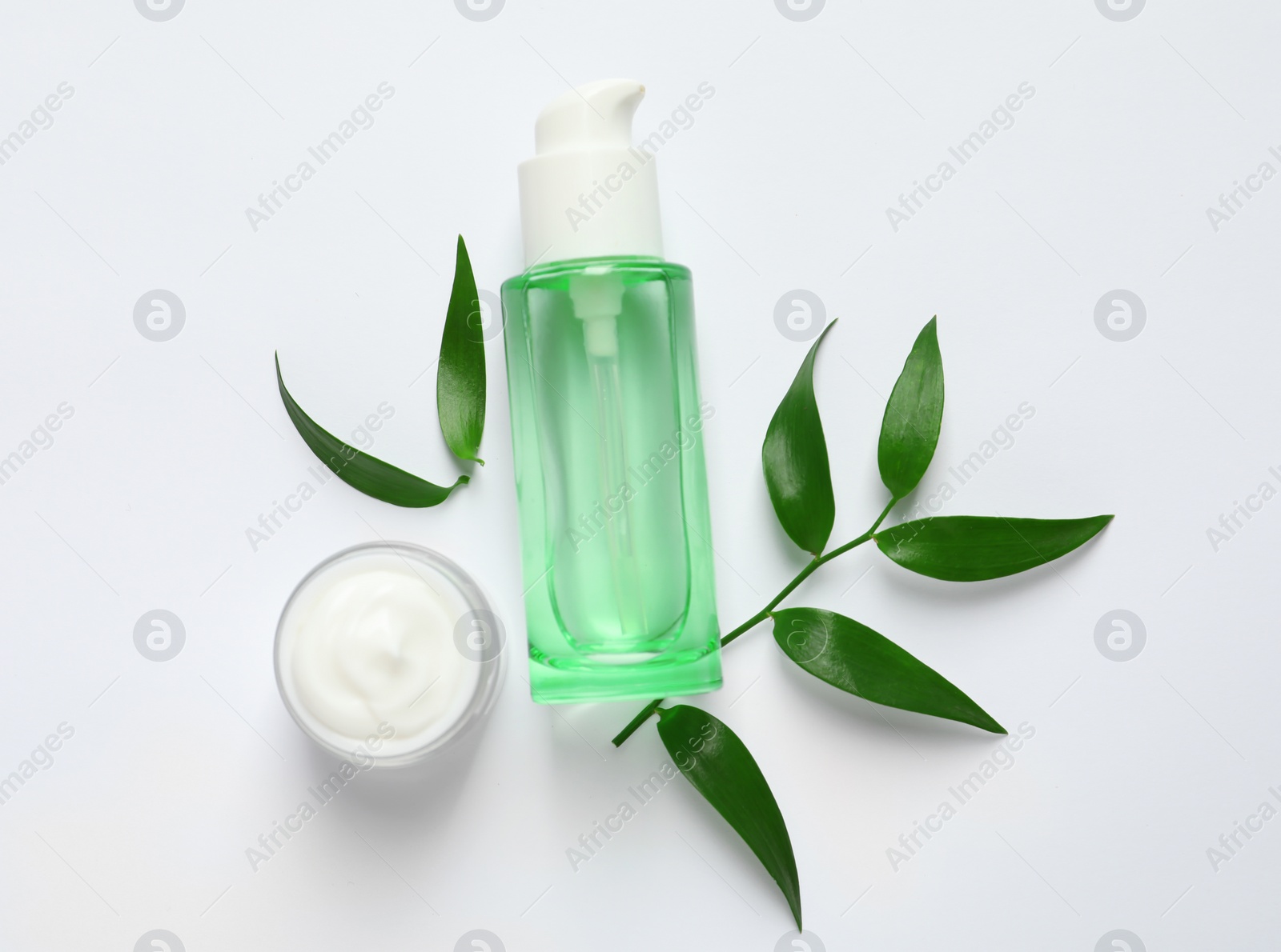 Photo of Cosmetic products on white background, flat lay