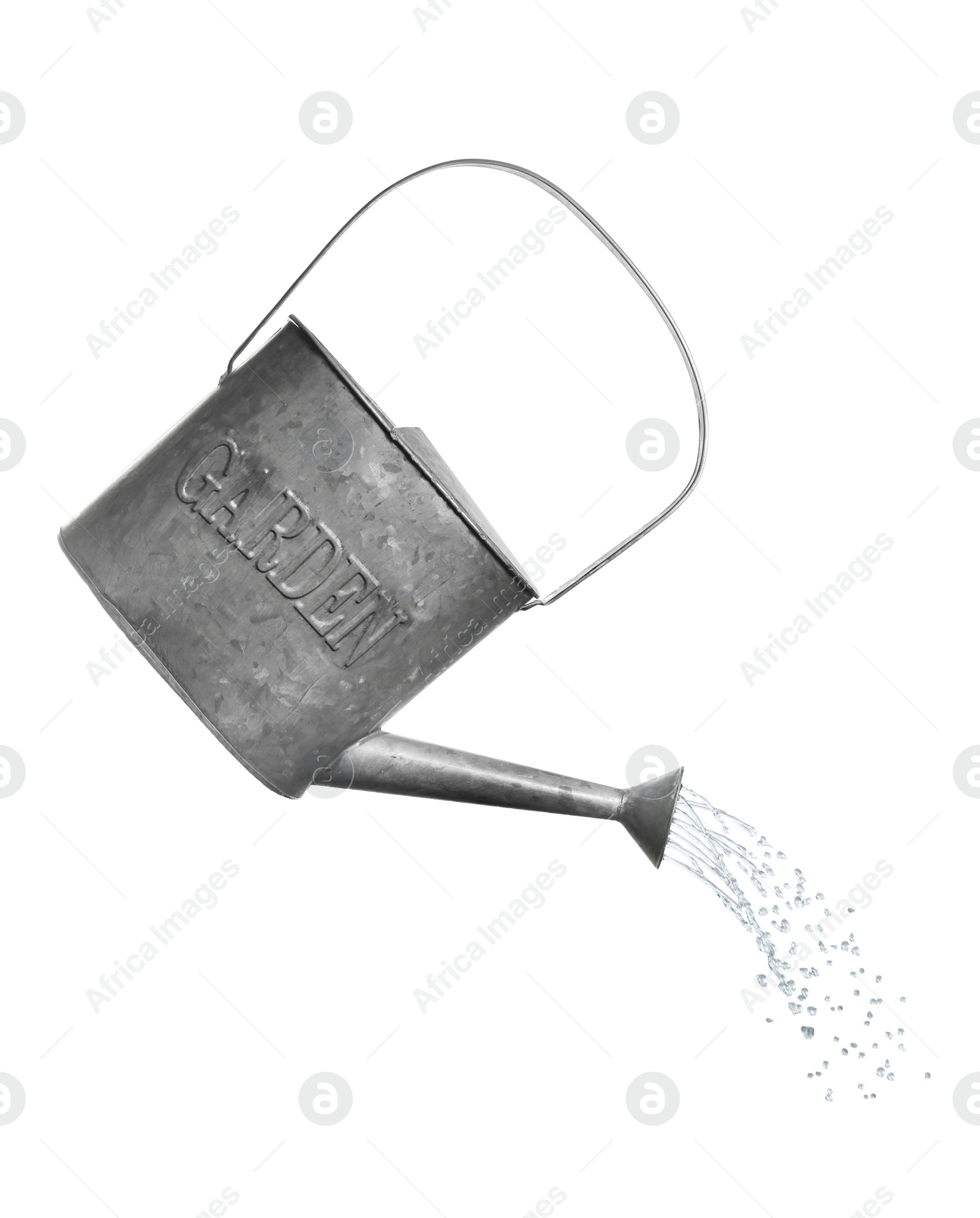 Image of Pouring liquid from watering can on white background