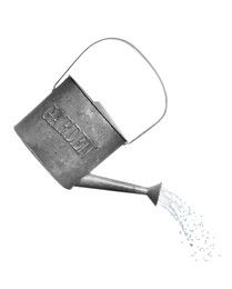 Image of Pouring liquid from watering can on white background