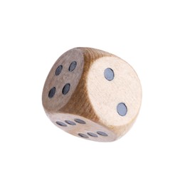 Photo of One wooden game dice isolated on white