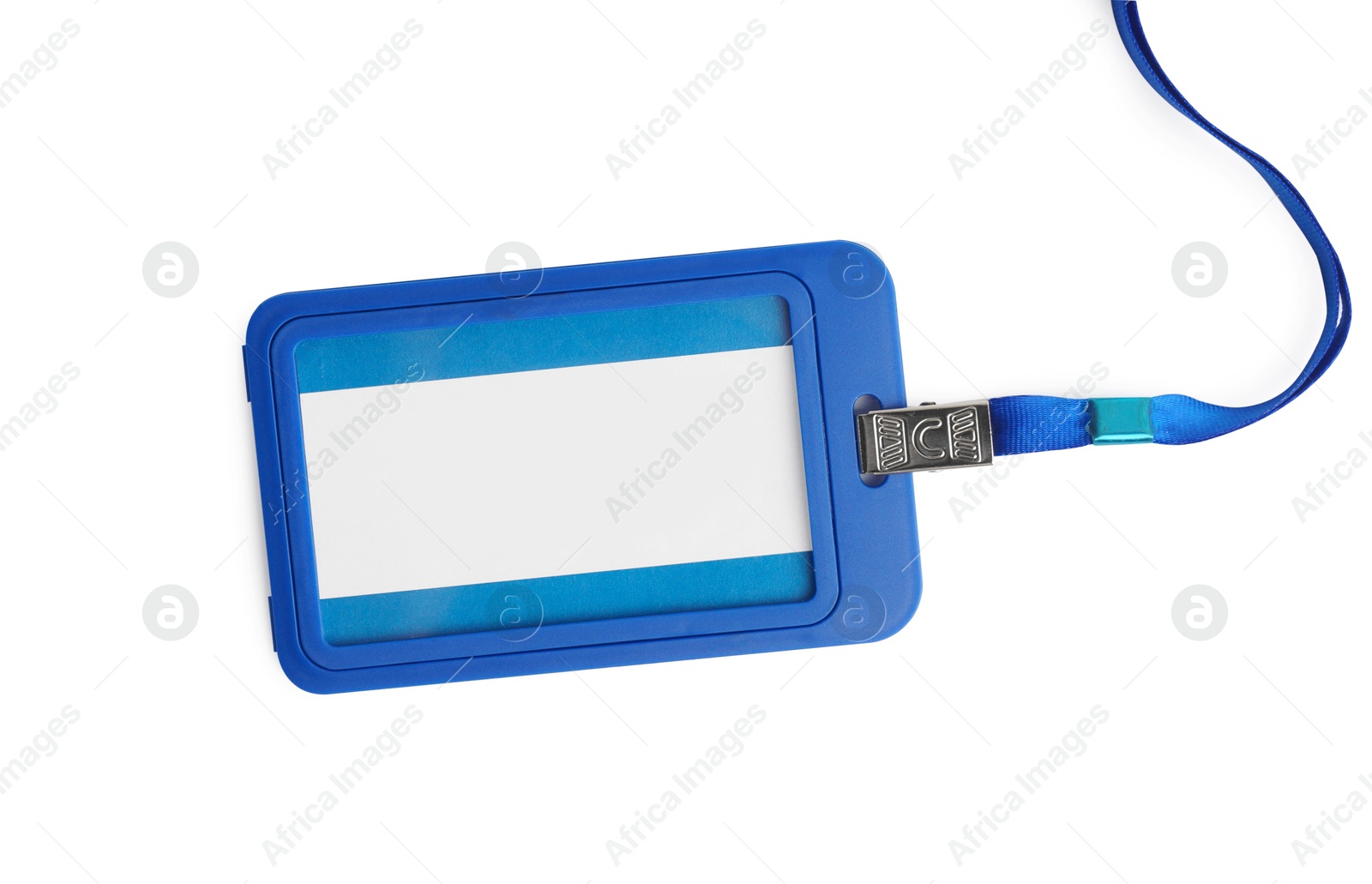 Photo of Blue vip badge isolated on white, top view