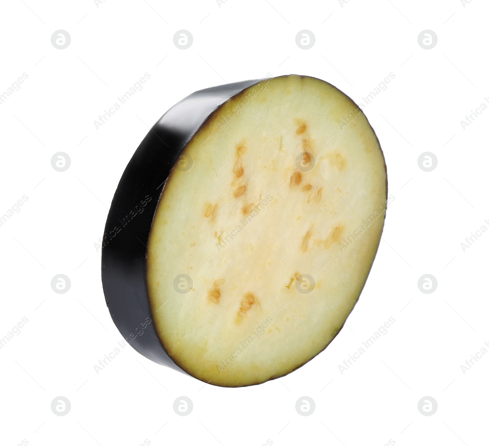 Slice of ripe eggplant on white background Photo of Slice of ripe eggplant on white background
