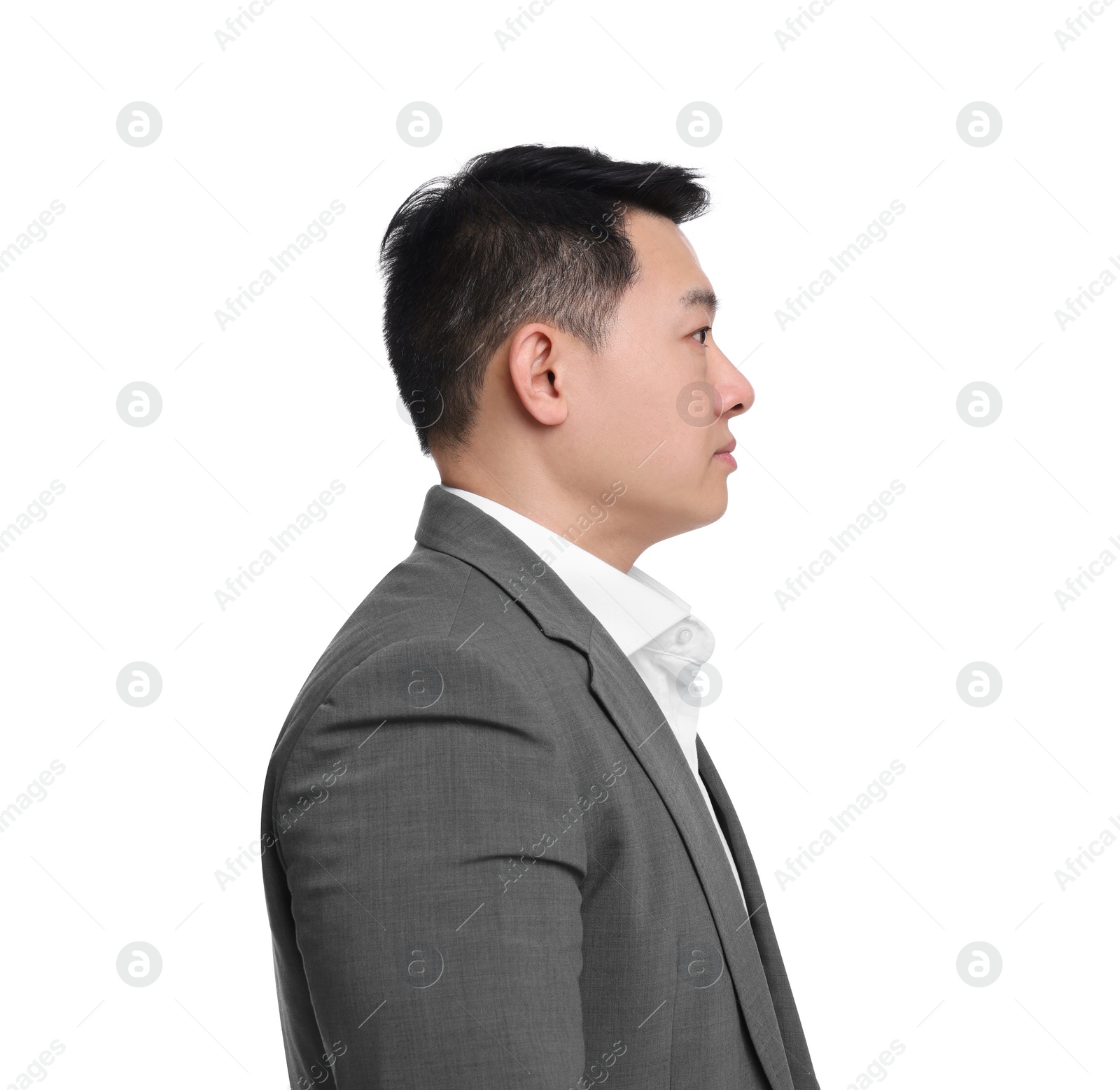 Photo of Businessman in suit posing on white background