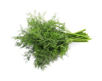 Photo of Sprigs of fresh dill isolated on white, top view