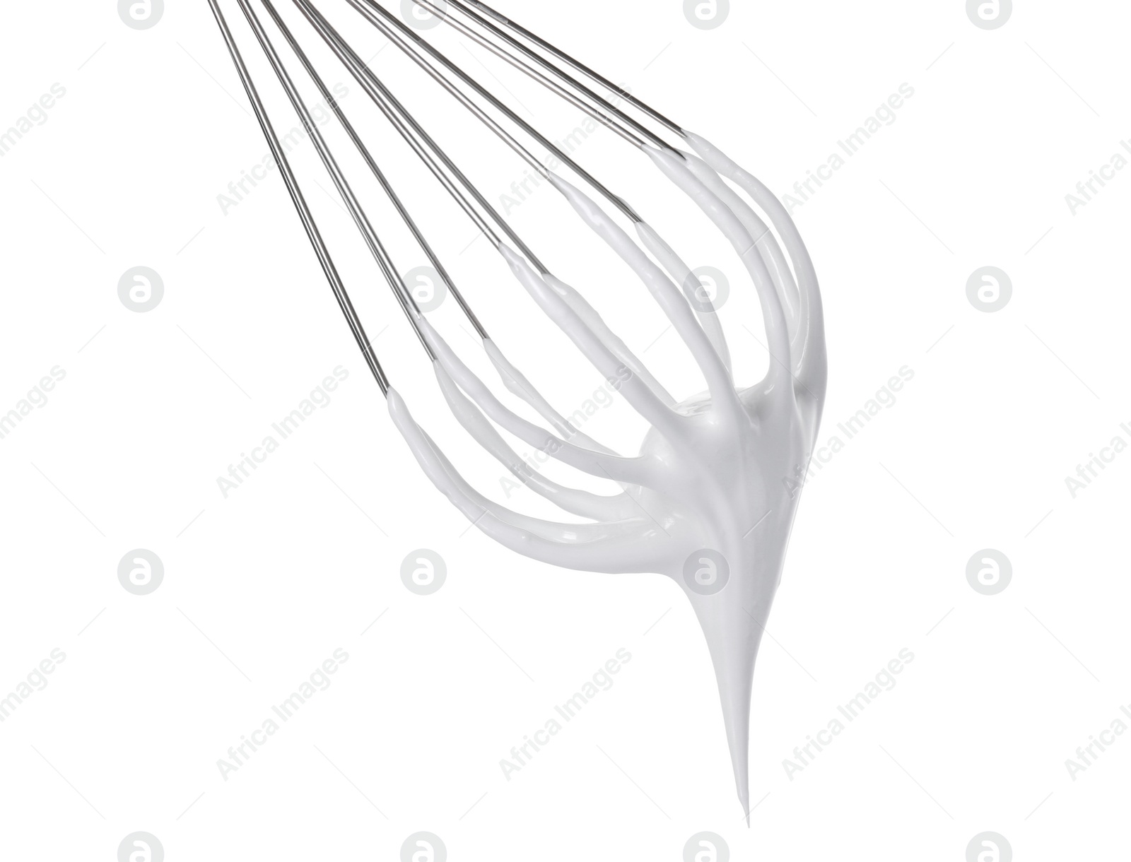 Photo of Whisk with whipped cream isolated on white