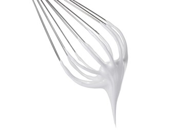 Whisk with whipped cream isolated on white