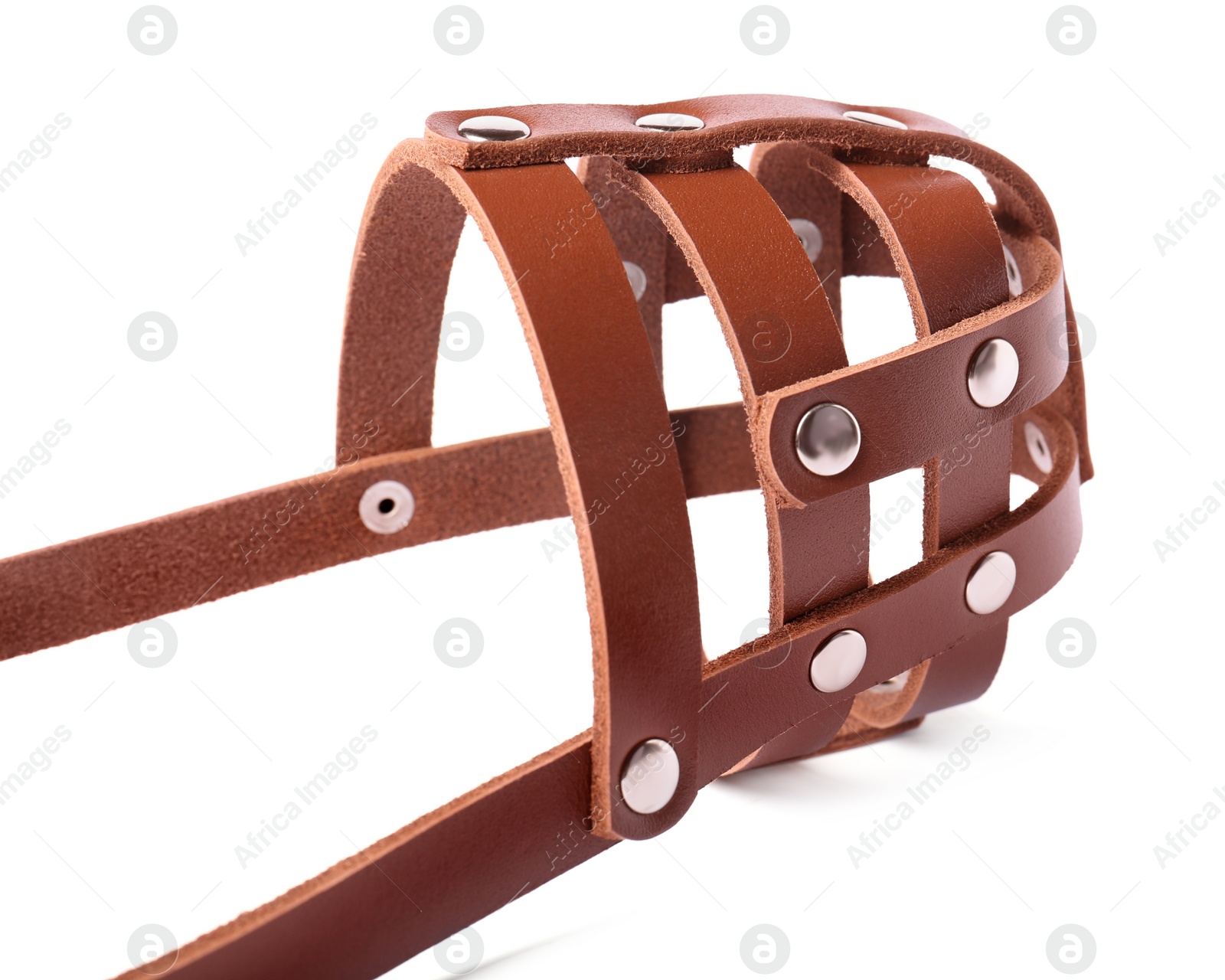 Photo of Brown leather dog muzzle isolated on white