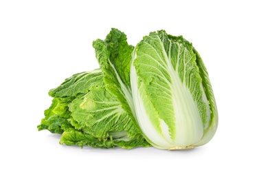 Photo of Fresh ripe Chinese cabbages on white background