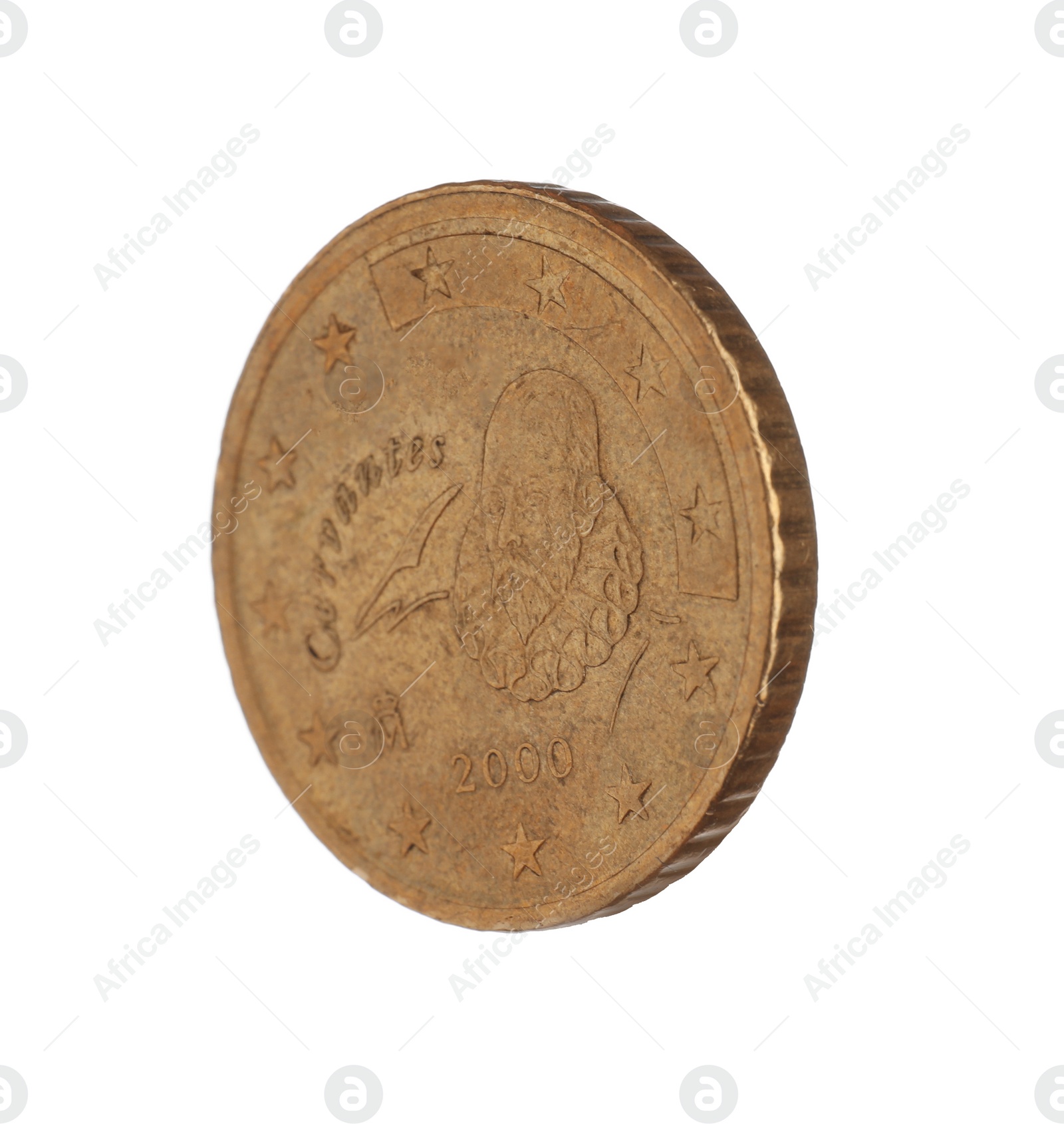 Photo of Spanish fifty euro cent coin on white background