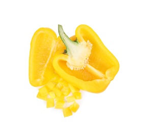 Photo of Cut yellow bell pepper isolated on white