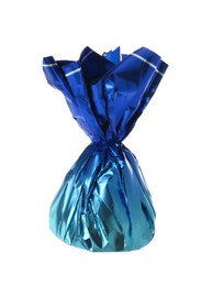 Delicious candy in blue wrapper isolated on white