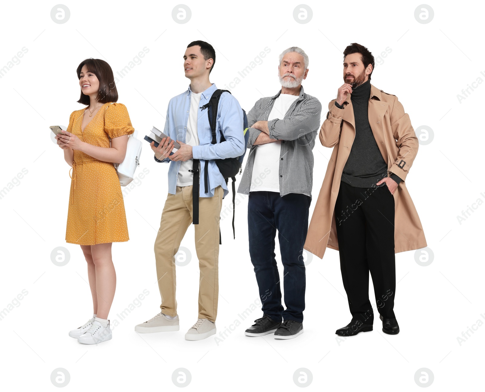 Image of People waiting in queue on white background