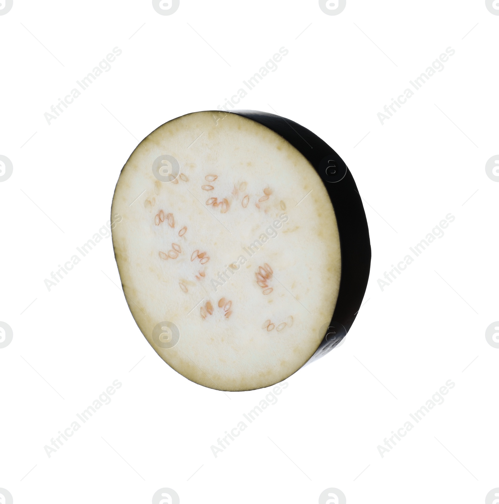 Photo of Slice of ripe eggplant isolated on white