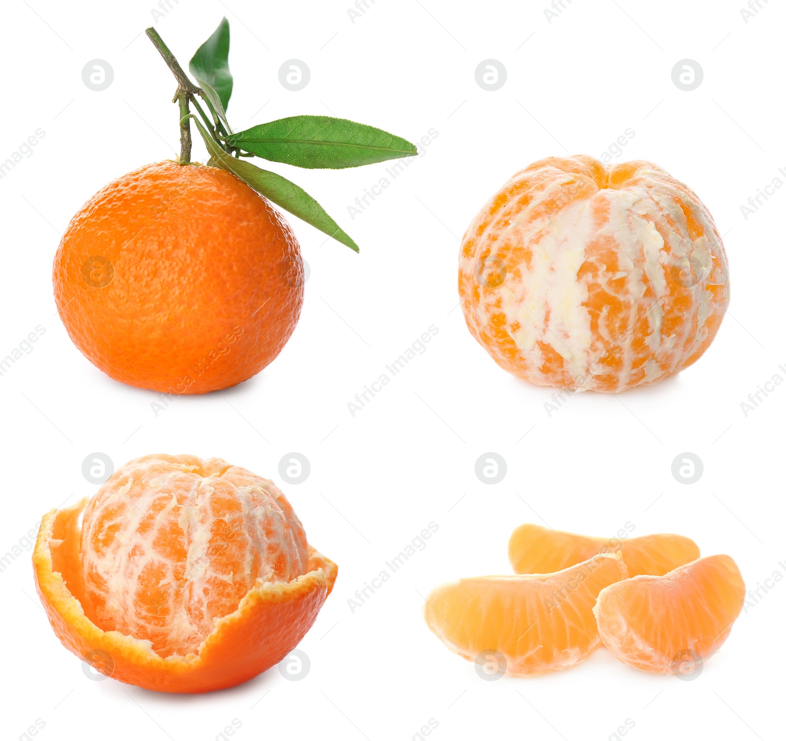 Image of Set with fresh ripe tangerines on white background