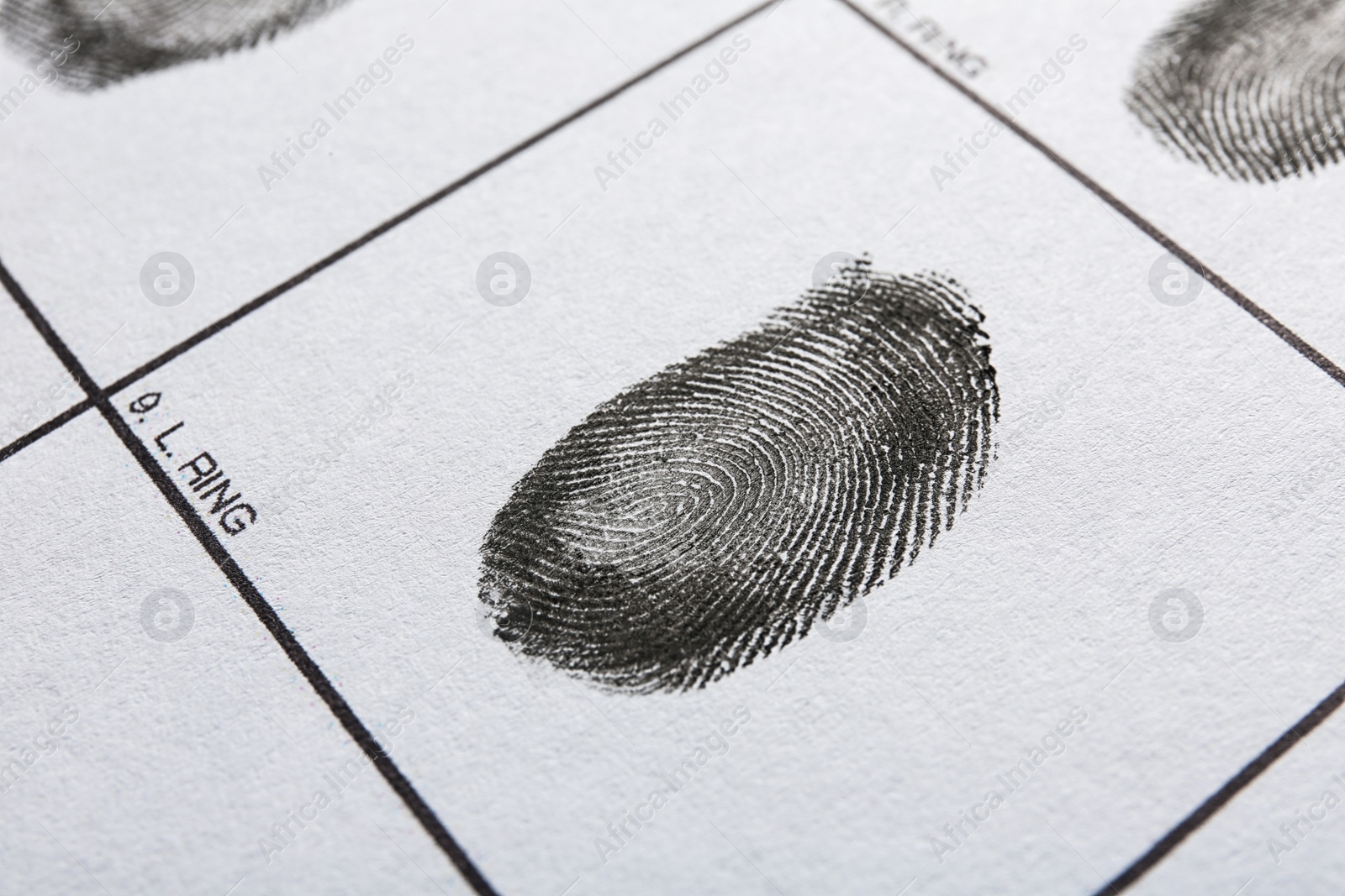 Photo of Fingerprint record sheet, closeup view. Criminal investigation