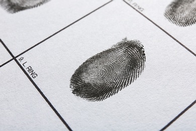 Fingerprint record sheet, closeup view. Criminal investigation