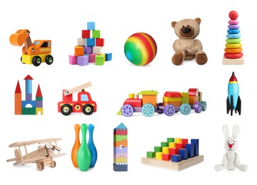 Image of Set with different toys isolated on white