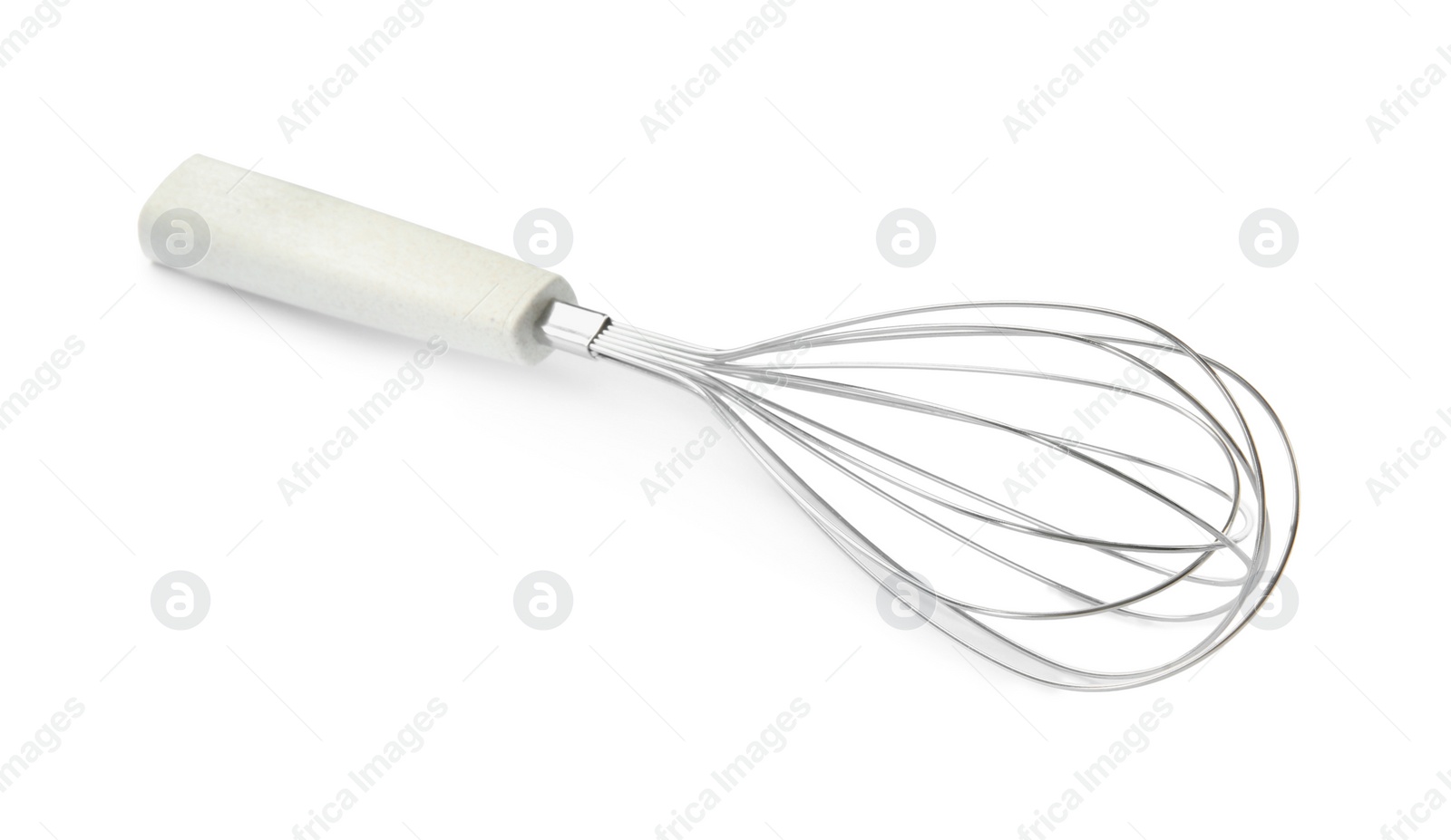 Photo of Metal whisk isolated on white. Kitchen utensil