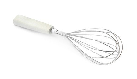 Metal whisk isolated on white. Kitchen utensil