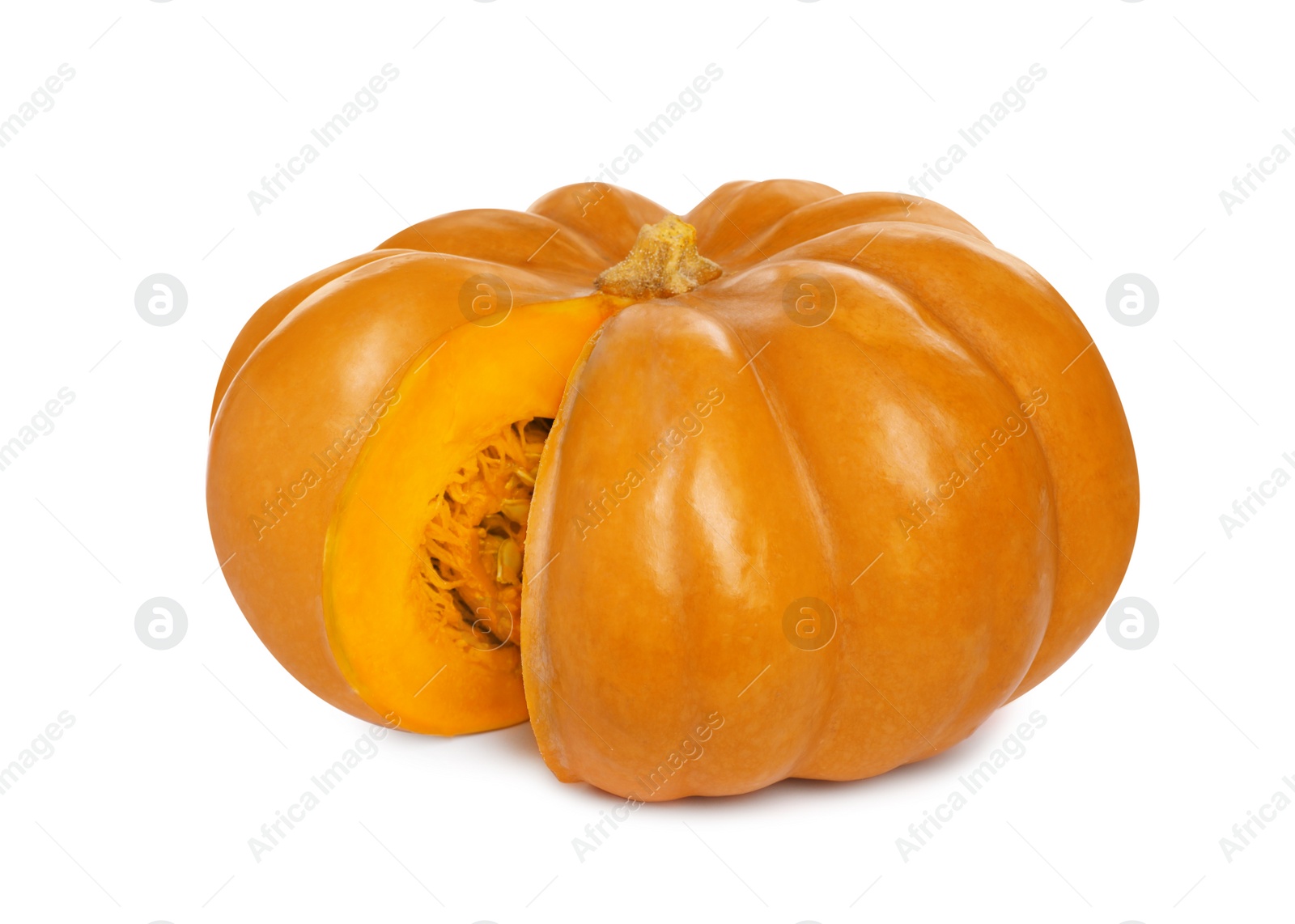 Photo of Cut fresh ripe pumpkin isolated on white