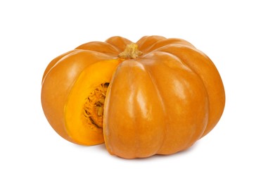 Photo of Cut fresh ripe pumpkin isolated on white