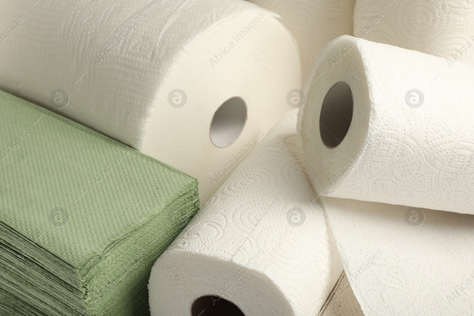 Photo of Many different paper towels as background, closeup view