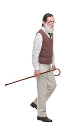 Photo of Senior man with walking cane on white background