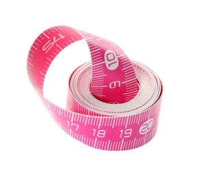 New pink measuring tape isolated on white