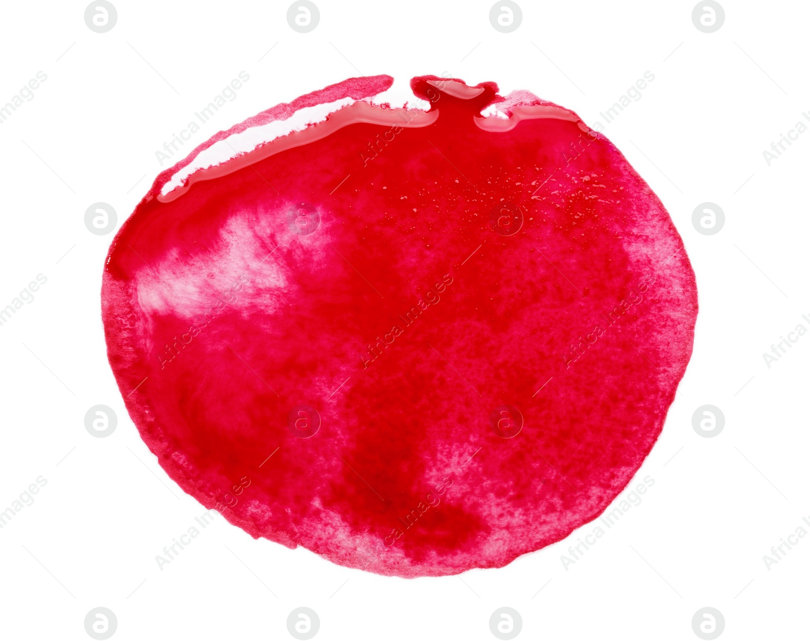 Photo of Blot of pink watercolor paint isolated on white, top view