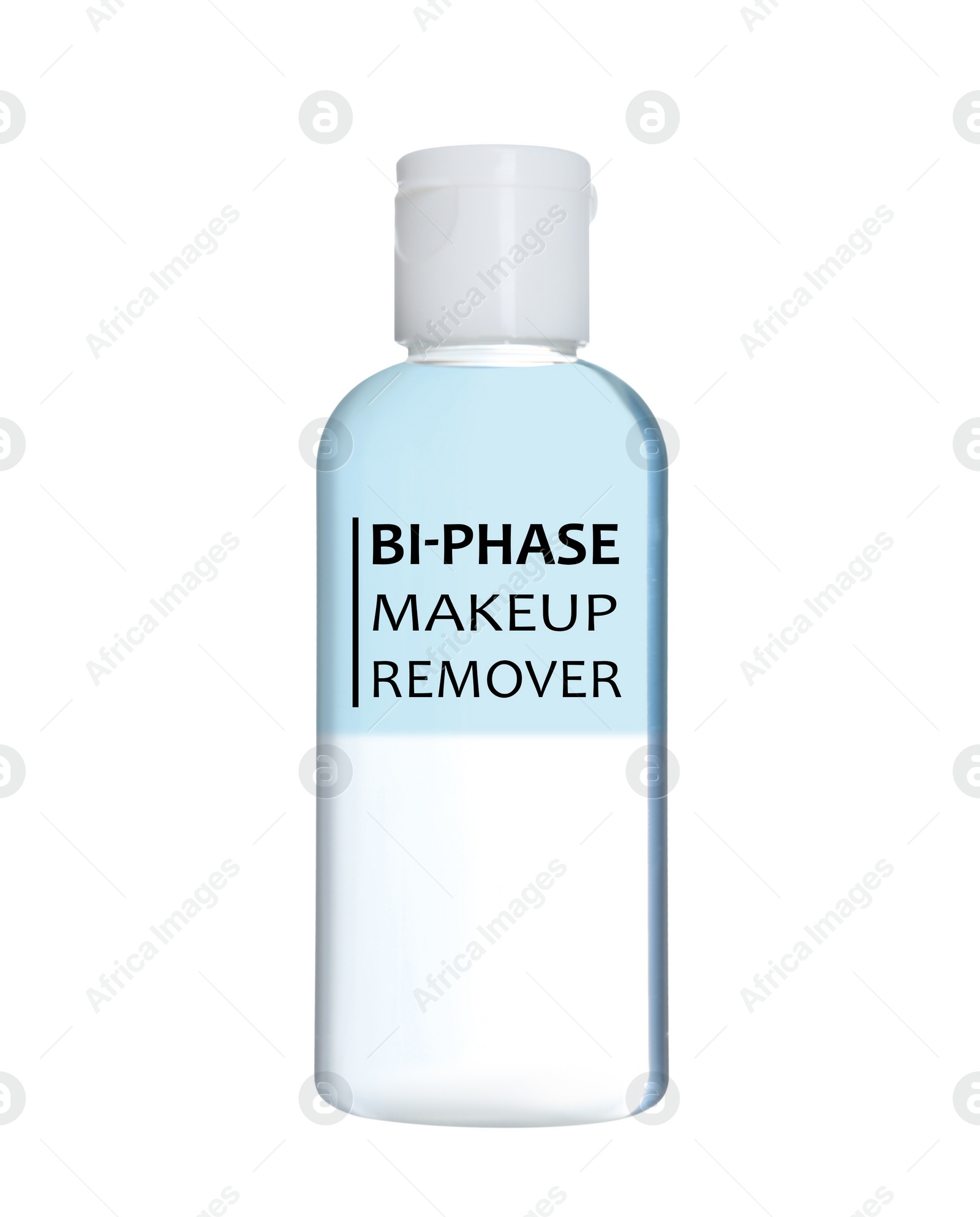 Image of Bottle of bi-phase makeup remover isolated on white 