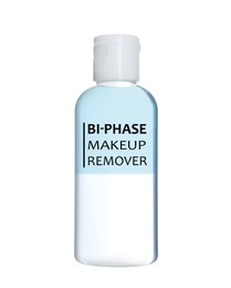 Image of Bottle of bi-phase makeup remover isolated on white 