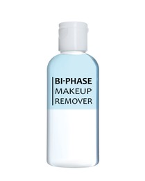 Bottle of bi-phase makeup remover isolated on white 