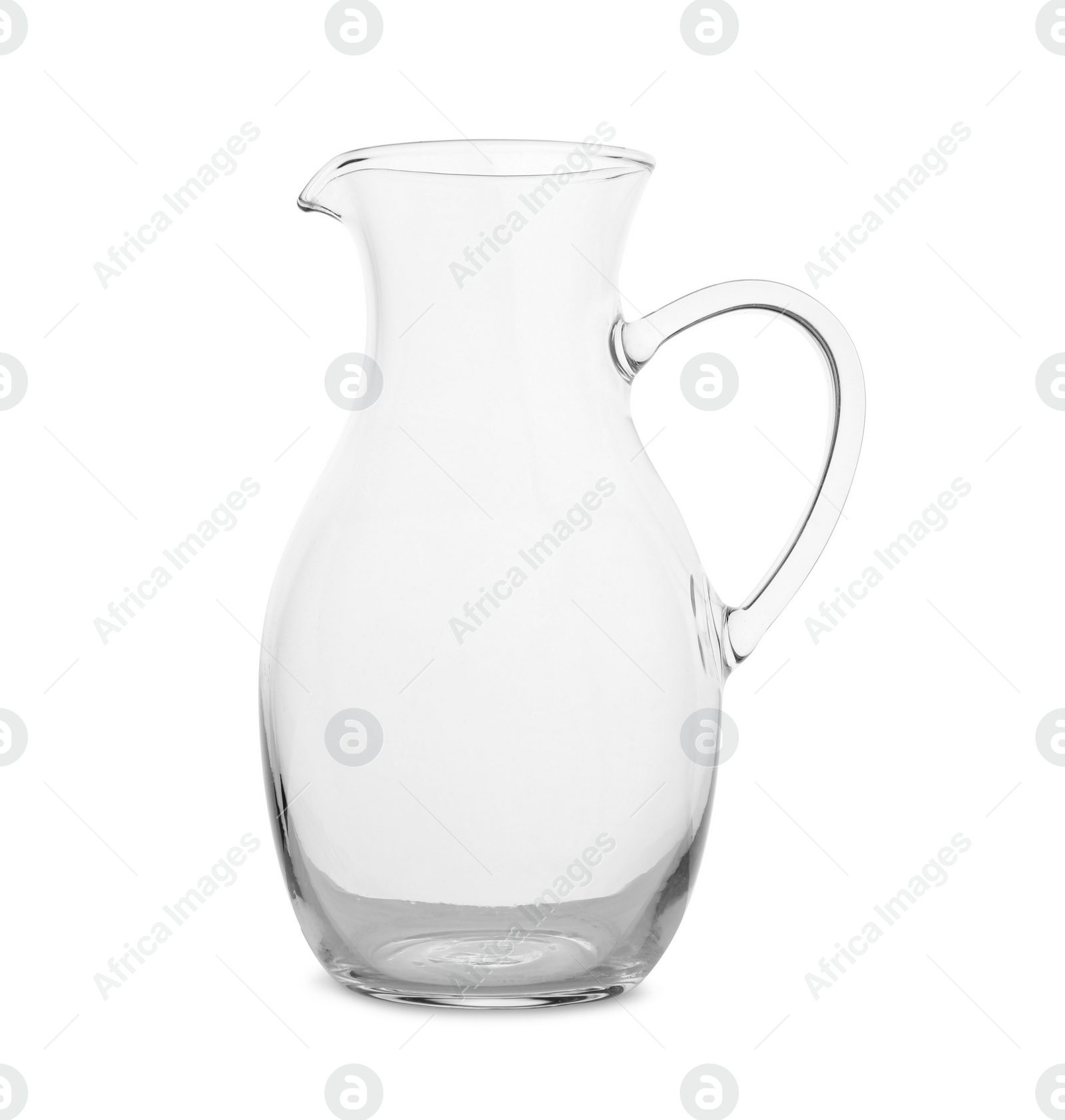 Photo of One empty glass jug isolated on white