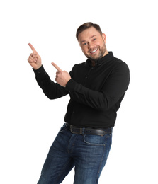 Portrait of emotional mature man on white background